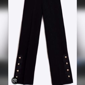 Vilagallo Mikaela Black Wide-Leg Pants with Gold Button Accents